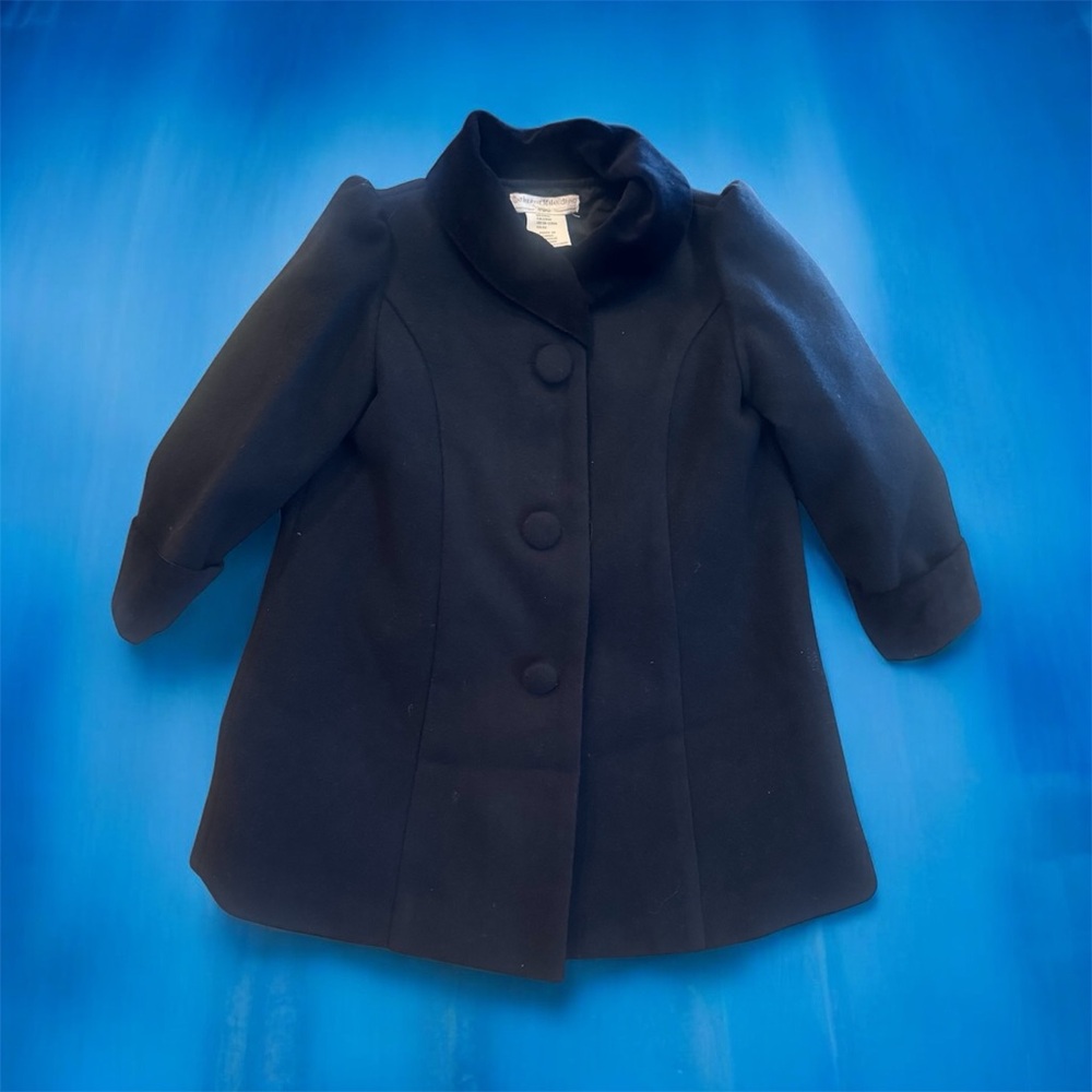 Catherine Malandrino toddler dress coat Black w/Black Velvet Trim Size 12 Months